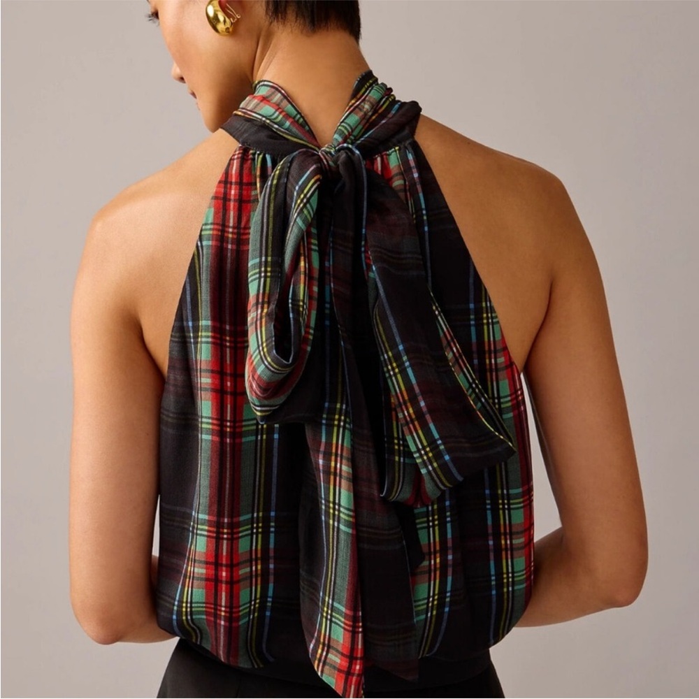 Plaid Halter Tie-Back Top in Black and Red